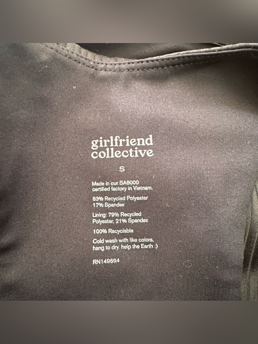 girlfriend collective Ribbed Black sports bra racer back size small running - Picture 3 of 4